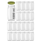 Afracam 1000 ml Konserve Kavanoz Metal Kapaklı Şeffaf Cam 1000 cc Paşabahçe 20 Adet (Gold Kapak)