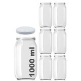 Afracam 1000 ml Konserve Kavanoz Metal Kapaklı Şeffaf Cam 1000 cc Paşabahçe 6 Adet (Beyaz Kapak)