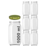 Afracam 1000 ml Konserve Kavanoz Metal Kapaklı Şeffaf Cam 1000 cc Paşabahçe 6 Adet (Gold Kapak)