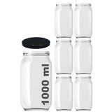 Afracam 1000 ml Konserve Kavanoz Metal Kapaklı Şeffaf Cam 1000 cc Paşabahçe 6 Adet (Siyah Kapak)