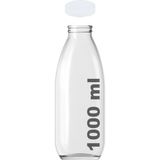 Afracam 1000 ml Şeffaf Sürahi, Karaf, Süt, Ayran, Su, Limonata Şişesi 1000 cc Askılı Kapaklı Cam Şişe 1 Adet