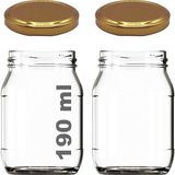 Afracam 190 ml Metal Gold Kapaklı Konserve Kavanozu 190 cc Şeffaf Bebek Mama Kavanoz 2 Adet - Altın
