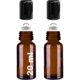 Afracam 20 Ml Çelik Roll On Şişesi 20 Cc Sızdırmaz Siyah Kapaklı Amber Cam Şişe 2 Adet - Kahverengi