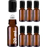 Afracam 20 Ml Çelik Roll On Şişesi 20 Cc Sızdırmaz Siyah Kapaklı Amber Cam Şişe 6 Adet - Kahverengi