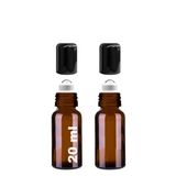Afracam 20 ml Çelik Roll On Şişesi 20 cc Sızdırmaz Siyah Kapaklı Cam Şişe 2 Adet (Amber, 20)