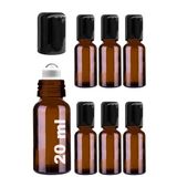 Afracam 20 ml Çelik Roll On Şişesi 20 cc Sızdırmaz Siyah Kapaklı Cam Şişe 6 Adet (Amber, 20)