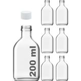 Afracam 200 cc Cold Brew Şeffaf 200 ml Sızdırmaz Beyaz Plastik Kapaklı Yassı Cam Şişe (Soğuk Kahve) 6 Adet