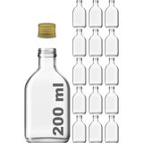 Afracam 200 cc Cold Brew Şeffaf 200 ml Sızdırmaz Gold Plastik Kapaklı Yassı Cam Şişe (Soğuk Kahve) 15 Adet - Metal Gold