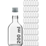 Afracam 200 cc Cold Brew Şeffaf 200 ml Sızdırmaz Gümüş Plastik Kapaklı Yassı Cam Şişe (Soğuk Kahve) 52 Adet - Metal Gümüş