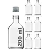Afracam 200 cc Cold Brew Şeffaf 200 ml Sızdırmaz Gümüş Plastik Kapaklı Yassı Cam Şişe (Soğuk Kahve) 6 Adet - Metal Gümüş