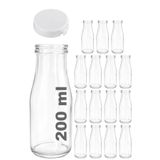 Afracam 200 ml Şeffaf Süt, Ayran, Su, Limonata Şişesi 200 cc Yırtmalı Kilitli Kapaklı Cam Şişe 15 Adet