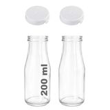 Afracam 200 ml Şeffaf Süt, Ayran, Su, Limonata Şişesi 200 cc Yırtmalı Kilitli Kapaklı Cam Şişe 2 Adet