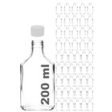 Afracam 200 ml Yassı Şeffaf Cold Brew Şişesi Beyaz Plastik Kapaklı 200 cc Soğuk Kahve Cam Şişe 50 Adet