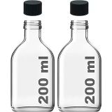Afracam 200 ml Yassı Şeffaf Cold Brew Şişesi Plastik Siyah Kapaklı 200 cc Soğuk Kahve Cam Şişe 2 Adet
