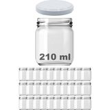 Afracam 210 cc Kavanoz Metal Beyaz Konserve Kapaklı 210 ml Şeffaf Cam Kavanoz 30 Adet