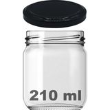 Afracam 210 cc Kavanoz Metal Siyah Konserve Kapaklı 210 ml Şeffaf Cam Kavanoz 1 Adet