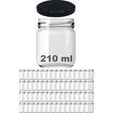 Afracam 210 cc Kavanoz Metal Siyah Konserve Kapaklı 210 ml Şeffaf Cam Kavanoz 60 Adet