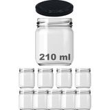Afracam 210 cc Kavanoz Metal Siyah Konserve Kapaklı 210 ml Şeffaf Cam Kavanoz 9 Adet