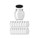 Afracam 210 cc Kavanoz Metal Siyah Konserve Kapaklı 210 ml Şeffaf Yumurta Cam Kavanoz 15 Adet