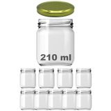 Afracam 210 ml Metal Gold Altın Konserve Kapaklı 210 Cc Şeffaf Cam Kavanoz 9 Adet