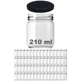 Afracam 210 Ml Metal Siyah Kapaklı Şeffaf Cam Kavanoz 60 Adet