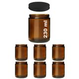 Afracam 230 ml Cam Kavanoz Amber Mumluk 230 Cc Metal Siyah Kapaklı Mum Kavanozu Kahverengi 6 Adet