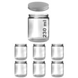 Afracam 230 ml Cam Kavanoz Şeffaf Mumluk 230 Cc Metal Gümüş Kapaklı Mum Kavanozu Beyaz 6 Adet