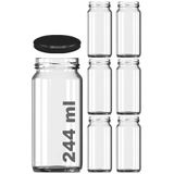 Afracam 244 ml Kavanoz Metal Siyah Konserve Kapaklı 244 Cc Şeffaf Uzun Cam Kavanoz 6 Adet