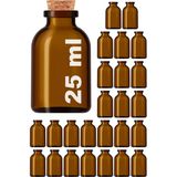 Afracam 25 ml Amber Kahverengi Şişe Mantar Tıpalı 25 Cc Hediyelik Nişan Süs Kolonya Cam Şişe 25 Adet
