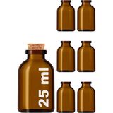 Afracam 25 ml Amber Kahverengi Şişe Mantar Tıpalı 25 Cc Hediyelik Nişan Süs Kolonya Cam Şişe 6 Adet
