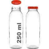 Afracam 250 ml Şeffaf Hale Cam Şişe, Altın Metal Kapak Meyve Suyu Şişesi, 250 Cc, Yerli Üretim, 1 Adet - Kırmızı - 2 Adet