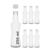 Afracam 250 ml Şeffaf İnce Belli Kapaklı Cam Şişe 250 cc Meşrubat Şişesi 6 Adet (Beyaz Kapak)