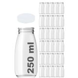 Afracam 250 ml Şeffaf Süt, Ayran, Su, Limonata, Meşrubat Şişesi 250 Cc Askılı Kapaklı Cam Şişe 30 Adet
