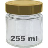 Afracam 255 ml Kavanoz Altın Derin Kapaklı 255 cc Şeffaf Reçel, Marmelat Cam Kavanoz Deep 1 Adet