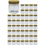 Afracam 255 ml Kavanoz Altın Derin Kapaklı 255 cc Şeffaf Reçel, Marmelat Cam Kavanoz Deep 50 Adet