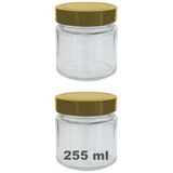 Afracam 255 ml Kavanoz Metal Derin Kapaklı 255 Cc Şeffaf Reçel, Marmelat Cam Kavanoz Deep 2 Adet (Altın Kapak)