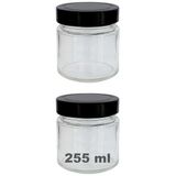 Afracam 255 ml Kavanoz Metal Derin Kapaklı 255 Cc Şeffaf Reçel, Marmelat Cam Kavanoz Deep 2 Adet (Siyah Kapak)