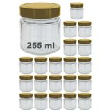 Afracam 255 ml Kavanoz Metal Derin Kapaklı 255 Cc Şeffaf Reçel, Marmelat Cam Kavanoz Deep 20 Adet (Altın Kapak)