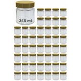Afracam 255 ml Kavanoz Metal Derin Kapaklı 255 Cc Şeffaf Reçel, Marmelat Cam Kavanoz Deep 50 Adet (Altın Kapak)