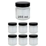 Afracam 255 ml Kavanoz Metal Derin Kapaklı 255 Cc Şeffaf Reçel, Marmelat Cam Kavanoz Deep 6 Adet (Siyah Kapak)