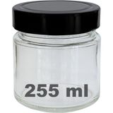 Afracam 255 ml Kavanoz Siyah Derin Kapaklı 255 cc Şeffaf Reçel, Marmelat Cam Kavanoz Deep 1 Adet