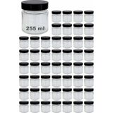 Afracam 255 ml Kavanoz Siyah Derin Kapaklı 255 cc Şeffaf Reçel, Marmelat Cam Kavanoz Deep 50 Adet