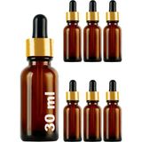 Afracam 30 ml Amber Cam Damlalık Kahverengi Serum Şişesi 30 cc Siyah Altın Kapaklı Dropper Cam Şişe 6 Adet