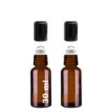 Afracam 30 Ml Çelik Roll On Şişesi 30 Cc Sızdırmaz Siyah Kapaklı Amber Cam Şişe 2 Adet - Kahverengi