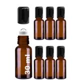 Afracam 30 Ml Çelik Roll On Şişesi 30 Cc Sızdırmaz Siyah Kapaklı Amber Cam Şişe 6 Adet - Kahverengi