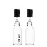 Afracam 30 ml Çelik Roll On Şişesi 30 cc Sızdırmaz Siyah Kapaklı Cam Şişe 2 Adet (Şeffaf, 30)