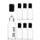 Afracam 30 ml Çelik Roll On Şişesi 30 cc Sızdırmaz Siyah Kapaklı Cam Şişe 6 Adet (Şeffaf, 30)