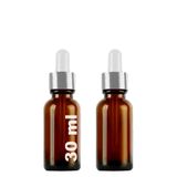 Afracam 30 ml Metal Kapaklı Damlalık Dropper Şişesi Serum 30 cc Cam Şişe 2 Adet (Beyaz Lastik | Gümüş Kapak, Amber/Kahverengi)