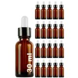 Afracam 30 ml Metal Kapaklı Damlalık Dropper Şişesi Serum 30 cc Cam Şişe 20 Adet (Beyaz Lastik | Siyah Kapak, Amber/Kahverengi)