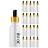 Afracam 30 ml Metal Kapaklı Damlalık Dropper Şişesi Serum 30 cc Cam Şişe 20 Adet (Siyah Lastik | Altın Kapak, Şeffaf)